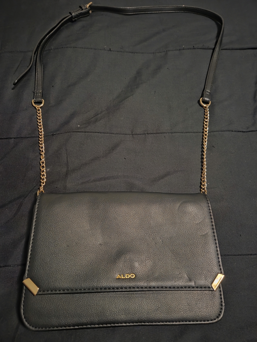 Aldo Black Crossbody with Gold Chain Trim